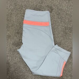 Zella Light Gray Leggings with Coral Stripe Accent
